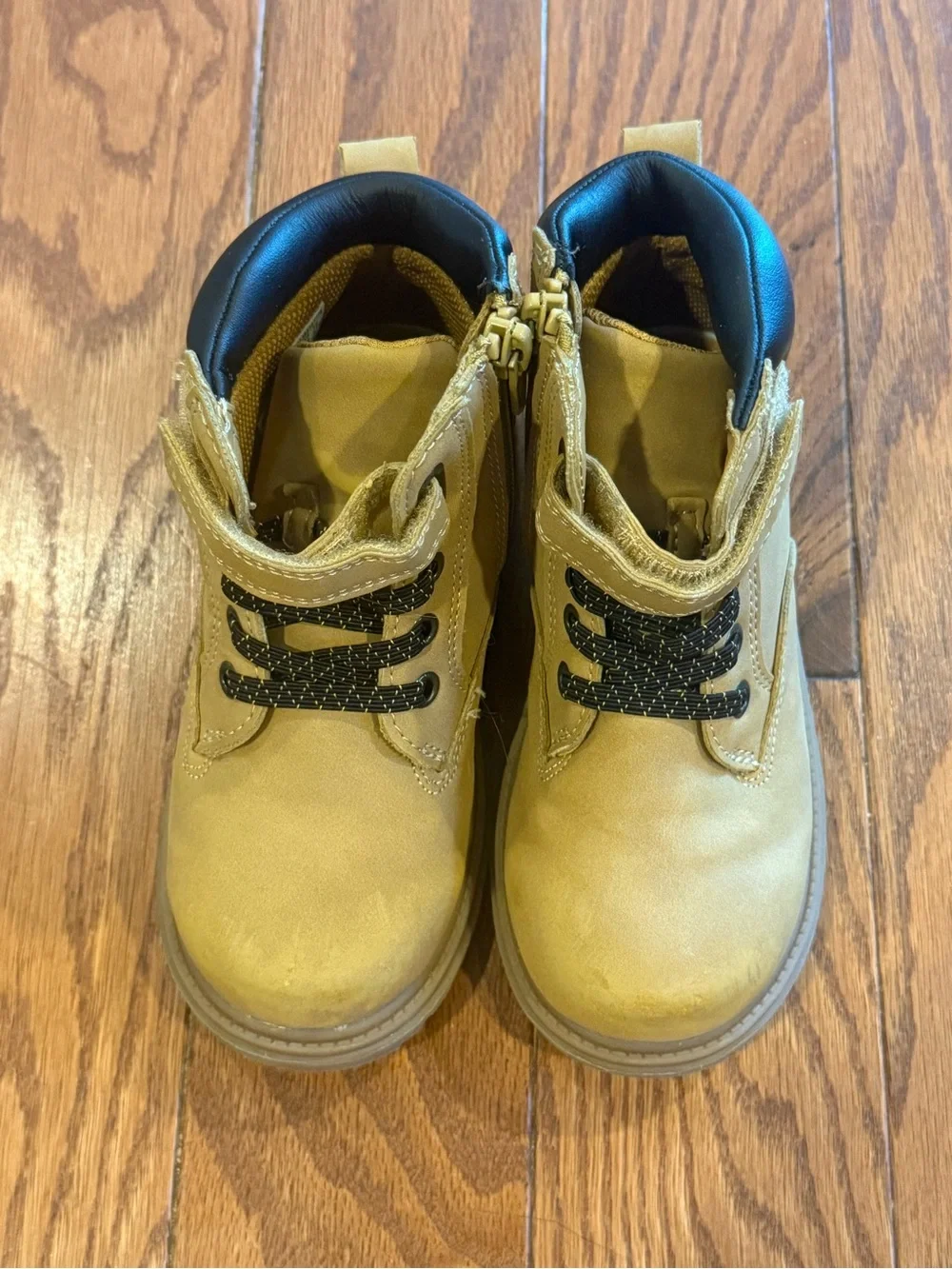 wonder nation Tan Kids Hiking-Style Ankle Boots with Hook & Loop Strap